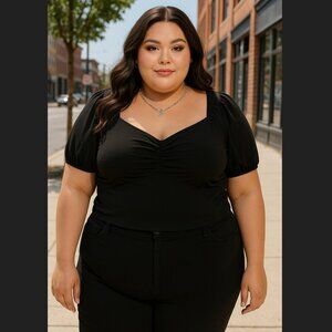 Torrid Crop Top 6X 30 Studio Black Sweetheart Neck Smocked Back Short Sleeve NWT